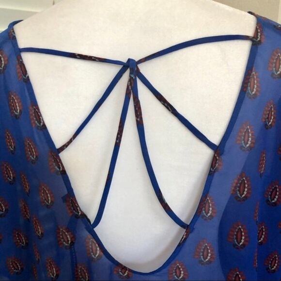 Jessica Simpson Blouse Women's XS/S Blue Sheer Boho Paisley Strappy Back New - Picture 6 of 12